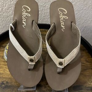 Cobian Gold Sparkle and Brown Sandals with Contoured Sole